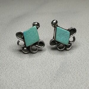 Handmade Turquoise Sterling‎ Silver Stud Earrings Southwestern Native American
